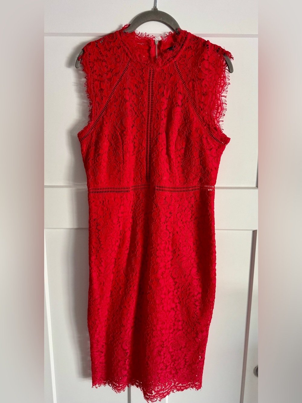 Bardot Lace Sheath Cocktail Dress Midi Red Medium